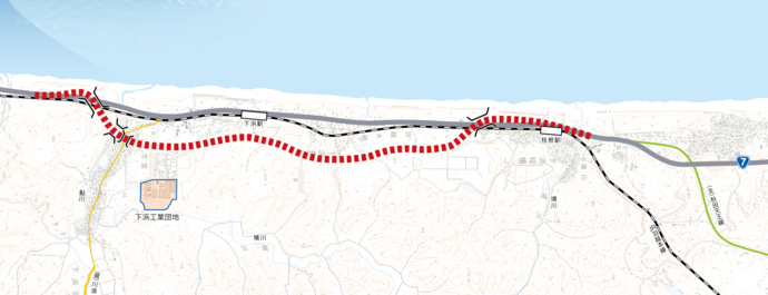 国道7号下浜羽川から浜田までの地図