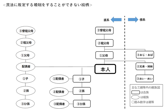 民法に規定する婚姻をすることができない続柄の図